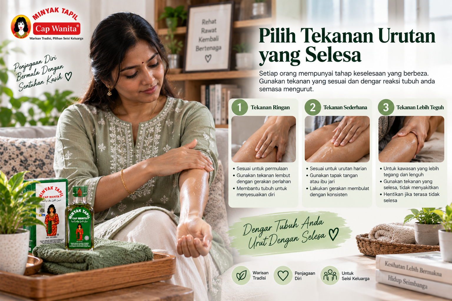 cara, memilih, tekanan, urutan, yang, Minyak Tapil Cap Wanita