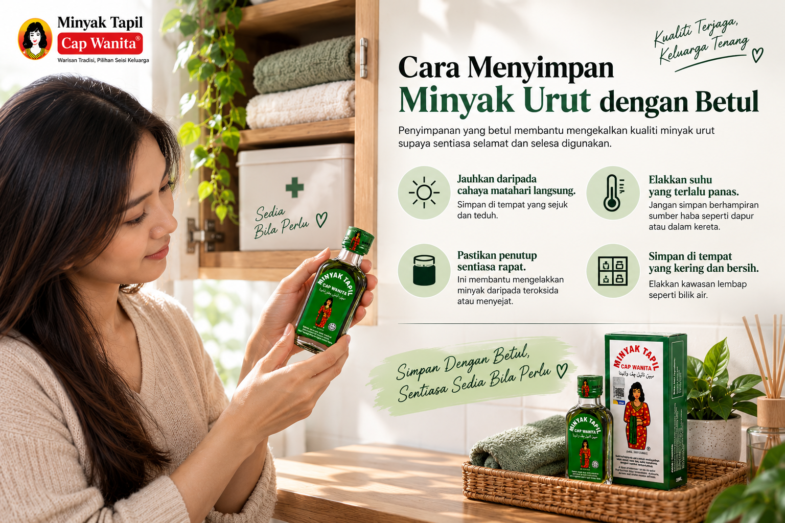 cara, menyimpan, minyak, urut, supaya, Minyak Tapil Cap Wanita