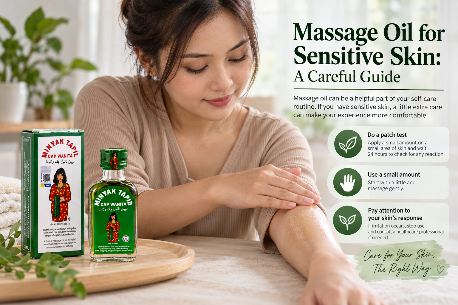 minyak, urut, untuk, kulit, sensitif, Minyak Tapil Cap Wanita