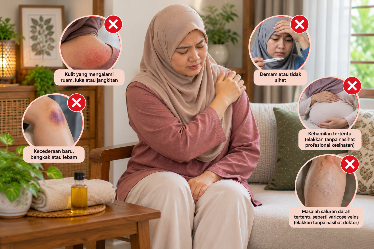 bila tidak boleh urut, bahaya urutan, kontraindikasi urutan, keselamatan mengurut, tanda amaran kesihatan